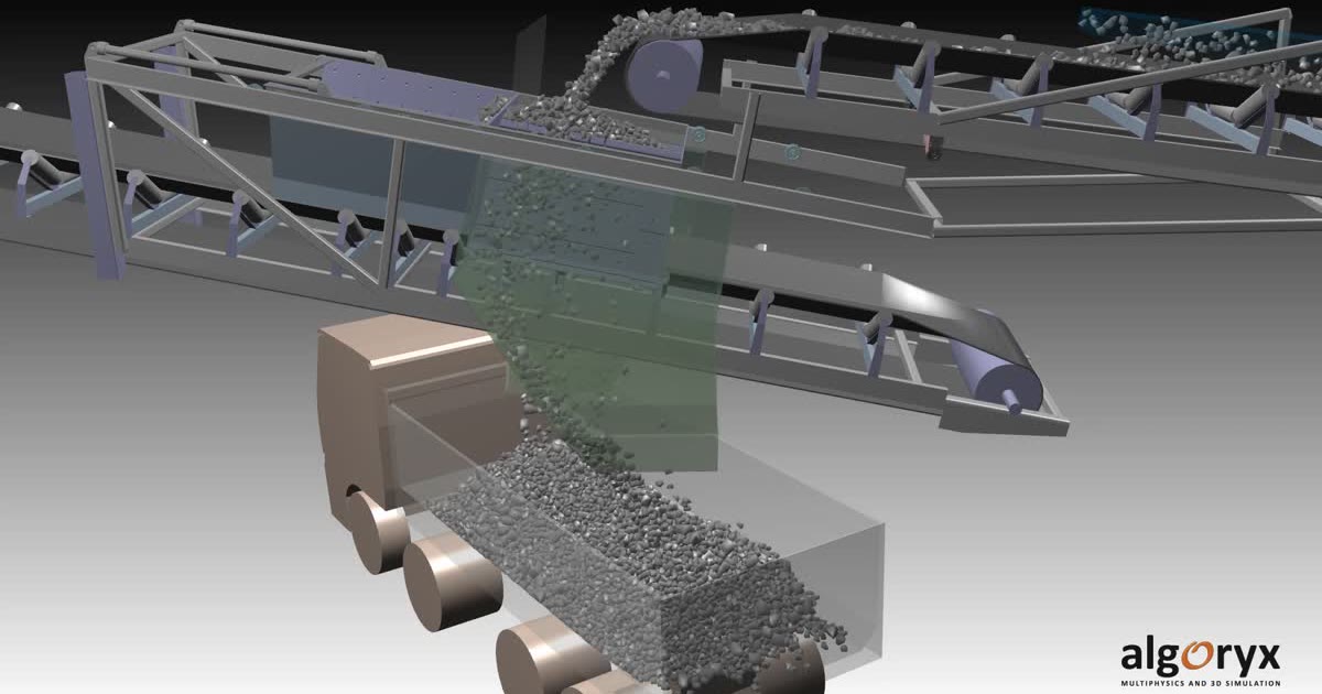 Simulation of the mobile ore chute loading a haul truck from the conveyor